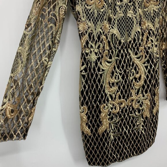 Akira Dress Black Gold Embroidered Sequin Long Sleeve Mock Neck - Picture 5 of 13